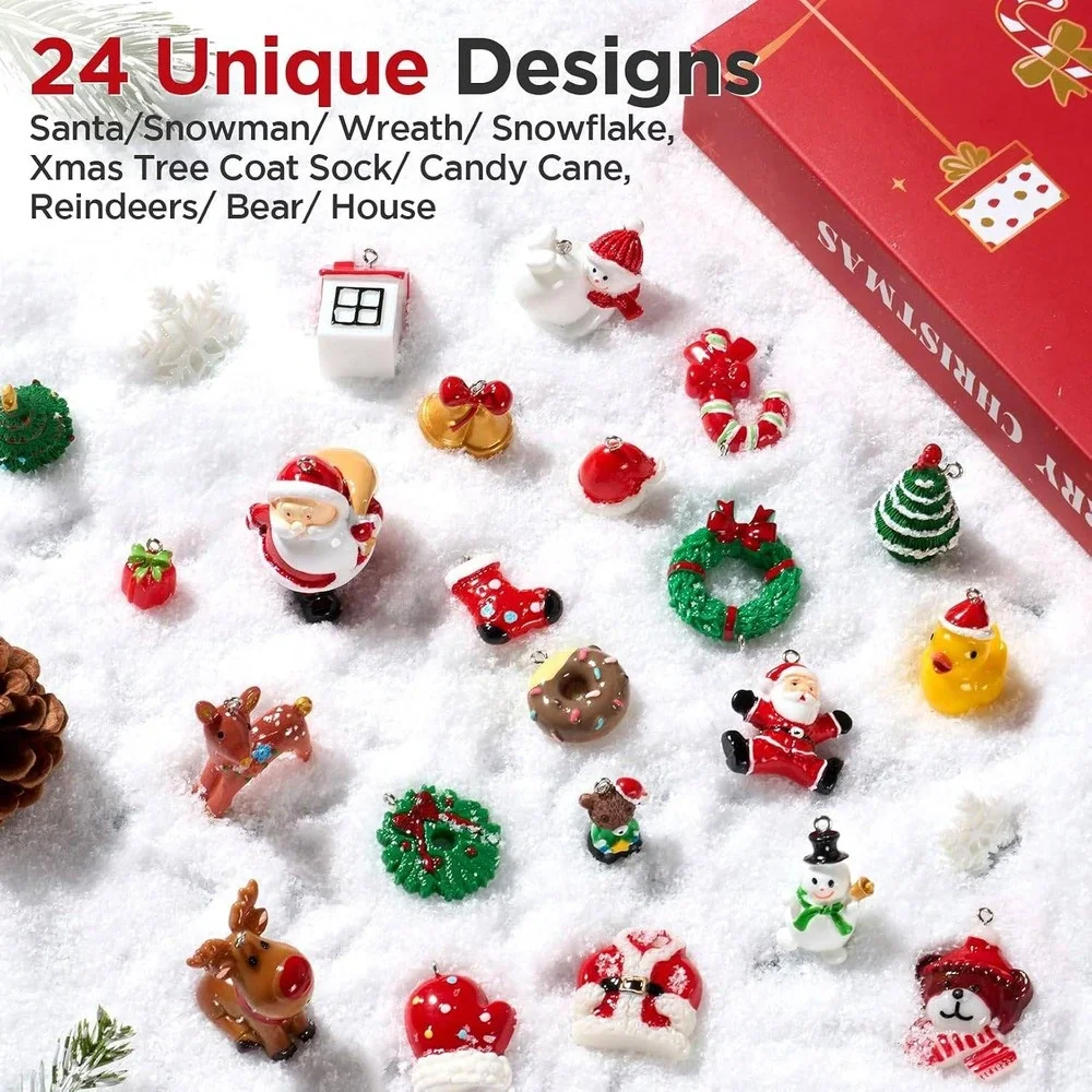 24 Pcs Mini Christmas Ornaments Set Resin‎ Miniature Holiday Advent Calendar